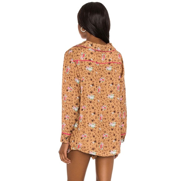 REVOLVE Plush Silky Floral Cheetah Pajama Set in Brown Multi - Picture 3 of 4